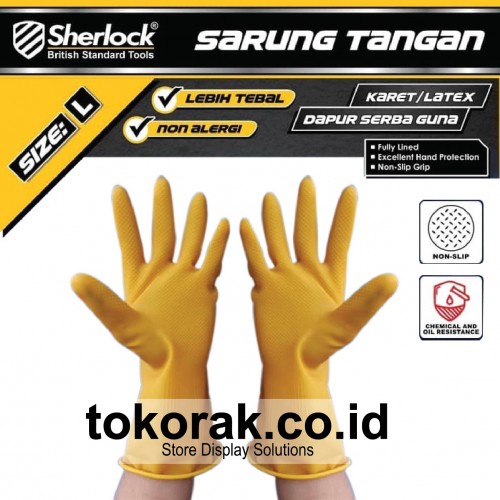 SARUNG TANGAN KARET LATEX DOT L SHERLOCK SARUNG BERKEBUN CUCI PIRING